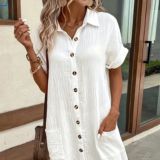 Cotton Casual V-neck Blouse Dress For Women