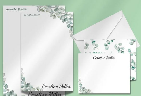 Personalized Stationery Set with Eucalyptus Design