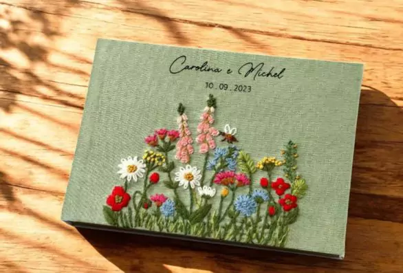 Colorful Flower Embroidery Wedding Guest Book