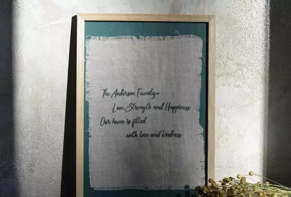 Linen Affirmation Wall Art – Custom Embroidered Quote